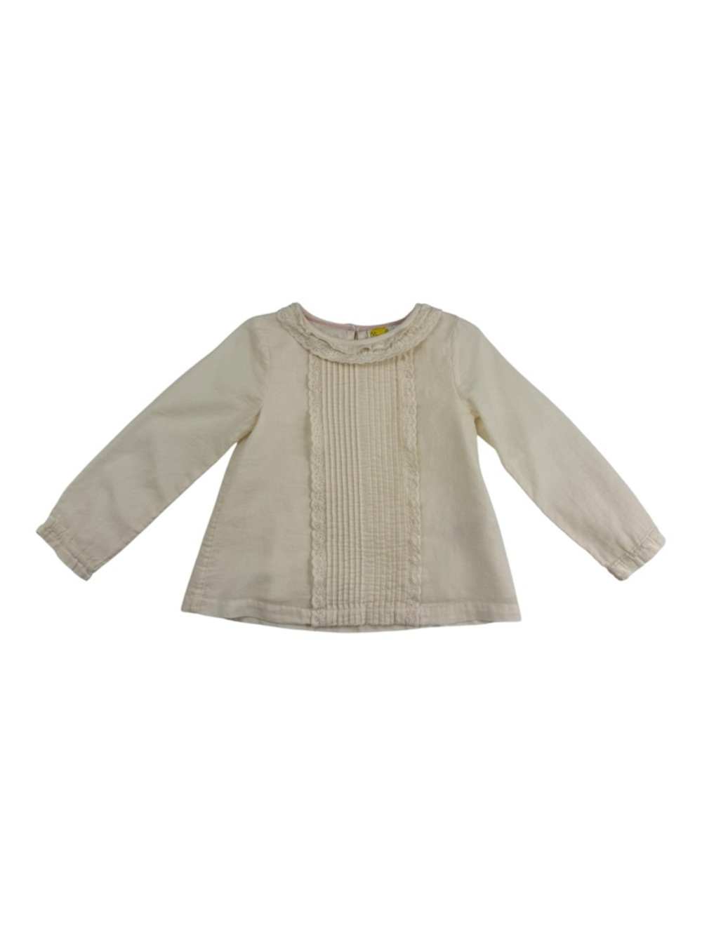 Mini Boden Cream Long-Sleeve Pintuck Top